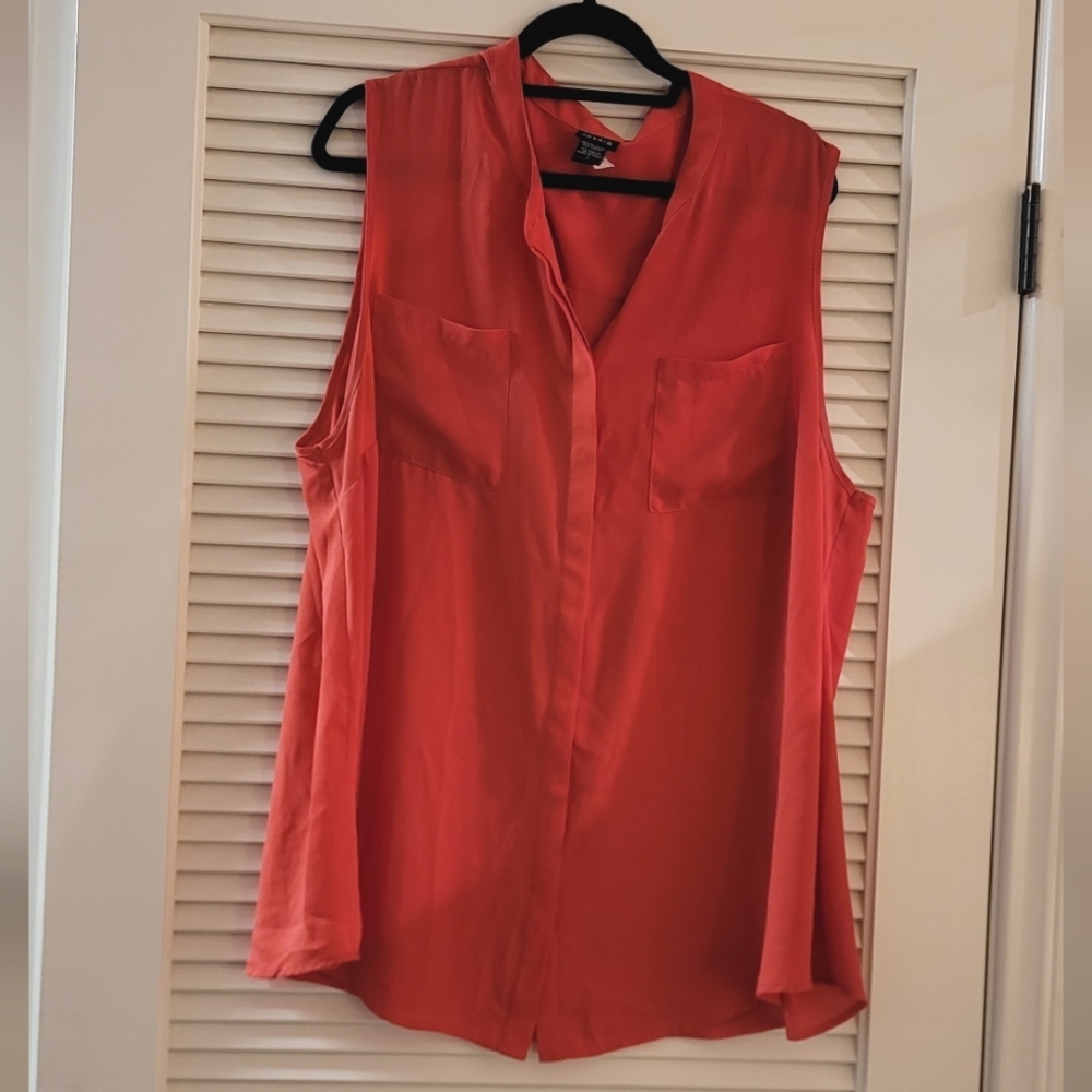 Torrid- (Plus-Size) Sheer Orange Sleeveless Top With Two Front Pockets
